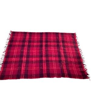 VINTAGE Scotland Mohair Wool Plaid Throw Blanket Pink Purple